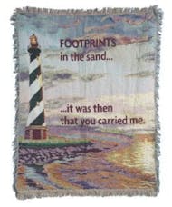 Footprints In The Sand Light House Tapestry Throw Blanket