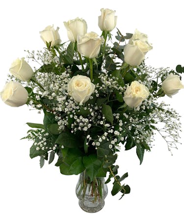 12 White Roses Arranged